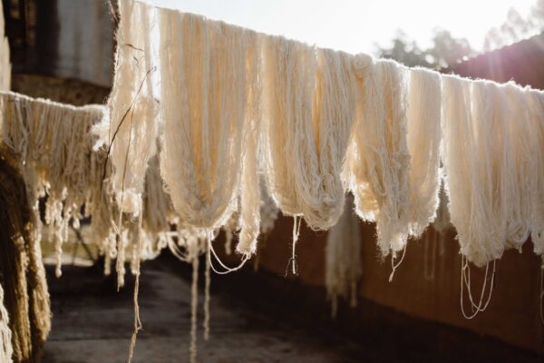 Washed handspun mohair skeins drying